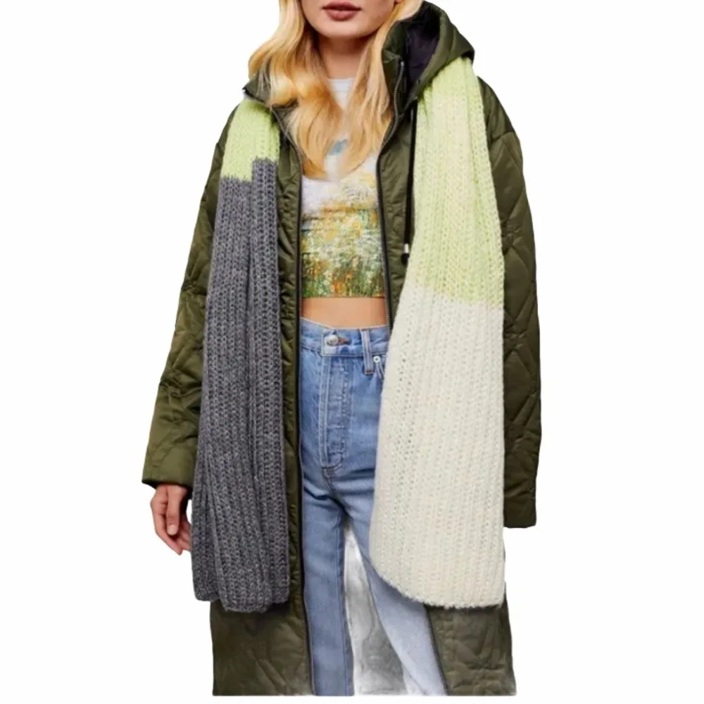 NEW Topshop Chunky Knit Scarf Gray Lime Ivory
